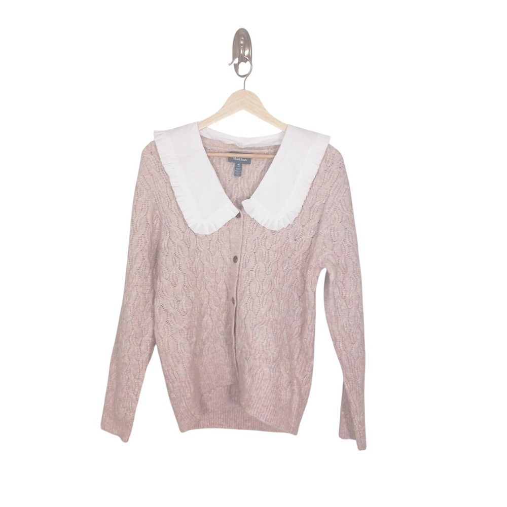 ModCloth Womens Medium Peter Pan Collar Cardigan Sweater Pink Coquette Cozy